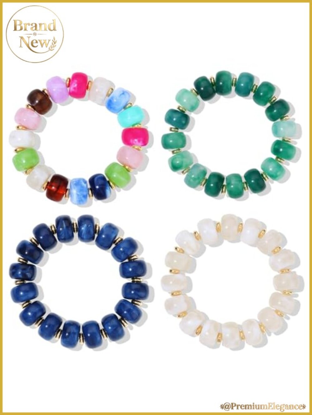 Set of 4 Chunky Acrylic Beaded Bracelets Stretch